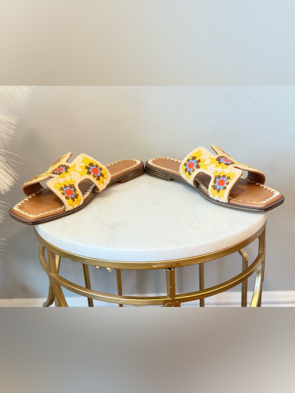 Madden Girl Yellow Embroidered Slide Mules - Picture 9 of 13